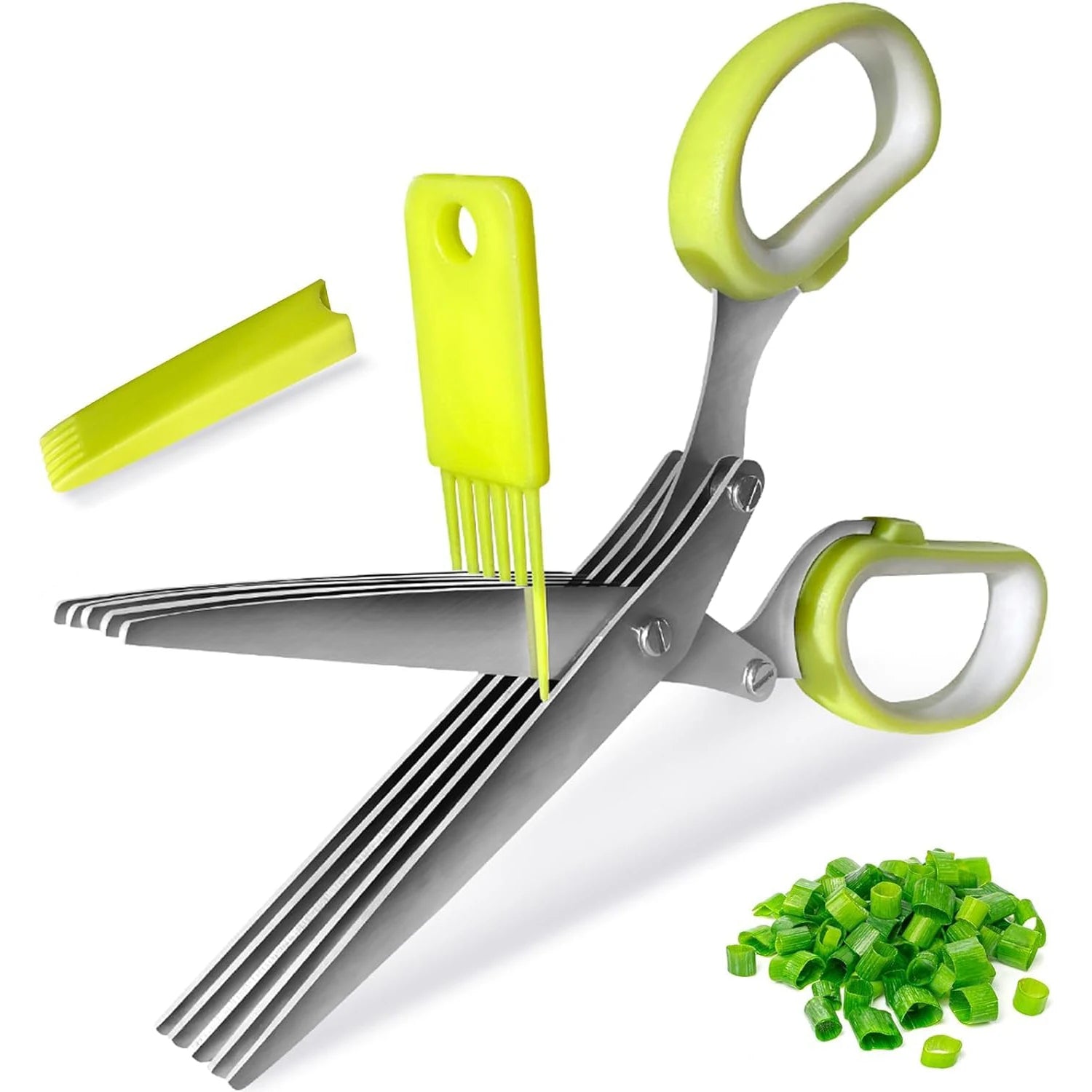 Multi Kitchen Scissors 5 Blade Herb Salad Shears Cutter with Safety Cover and Cleaning Comb for Food Cooking Chopping Vegetable